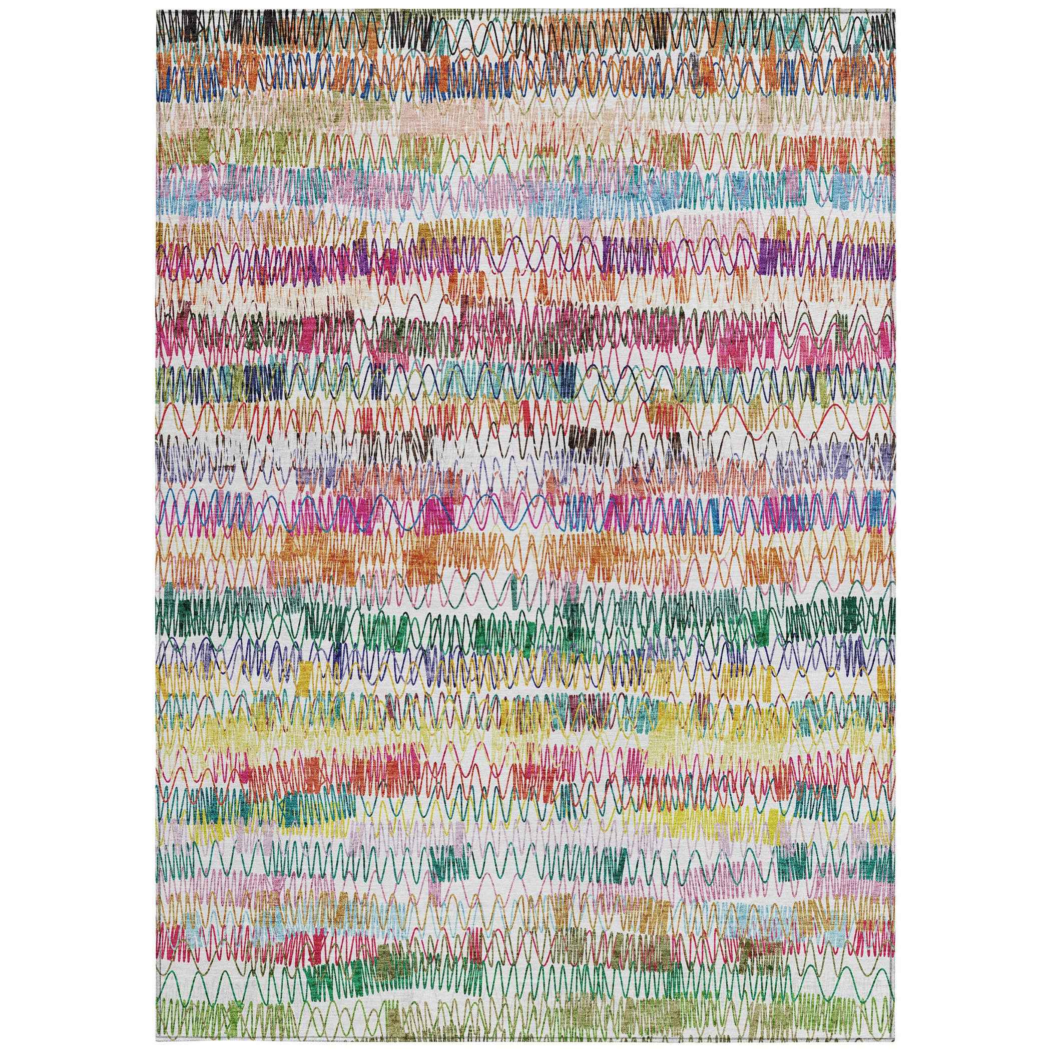 3' X 5' Green Ivory And Purple Striped Washable Indoor Outdoor Area Rug