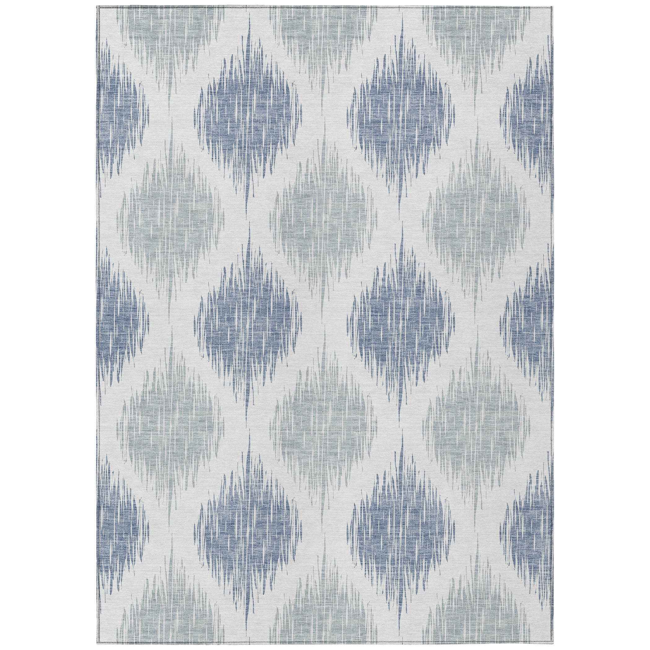 3' X 5' Sky Blue Ivory And Denim Blue Ikat Washable Indoor Outdoor Area Rug