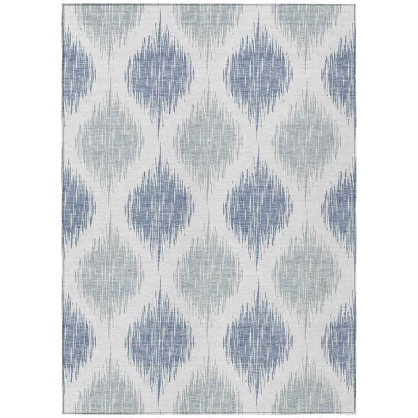 3' X 5' Sky Blue Ivory And Denim Blue Ikat Washable Indoor Outdoor Area Rug