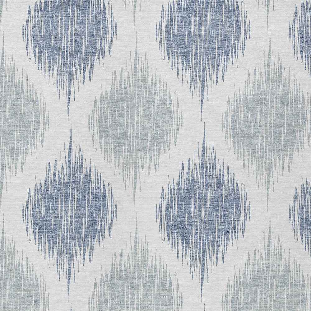 3' X 5' Sky Blue Ivory And Denim Blue Ikat Washable Indoor Outdoor Area Rug