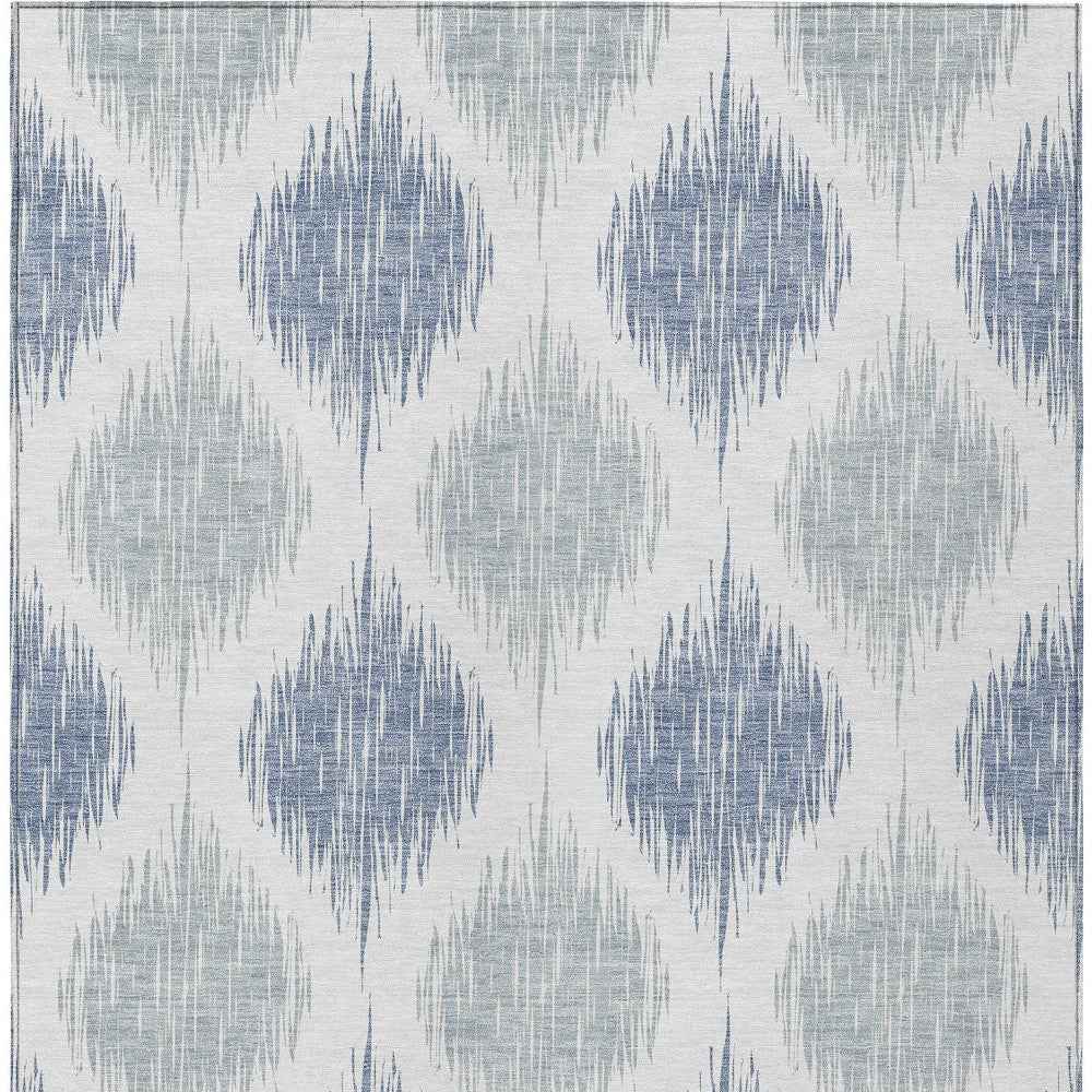3' X 5' Sky Blue Ivory And Denim Blue Ikat Washable Indoor Outdoor Area Rug