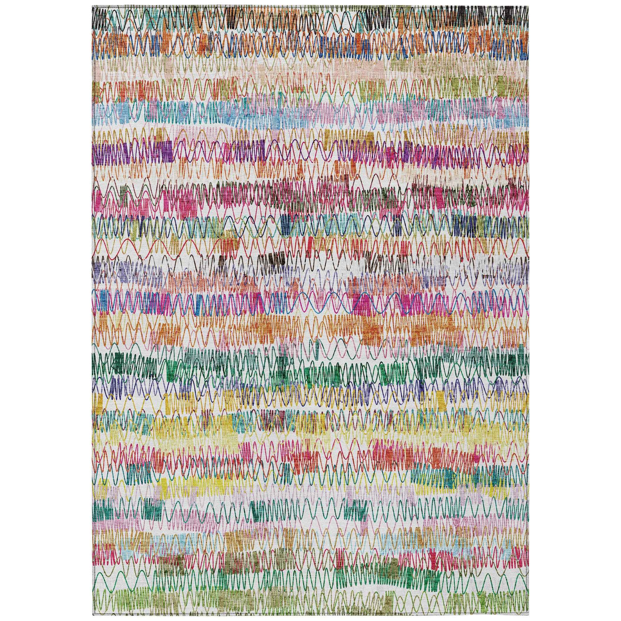8' X 10' Green Ivory And Purple Striped Washable Indoor Outdoor Area Rug