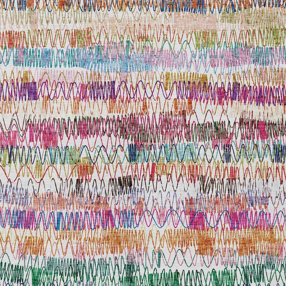 8' X 10' Green Ivory And Purple Striped Washable Indoor Outdoor Area Rug