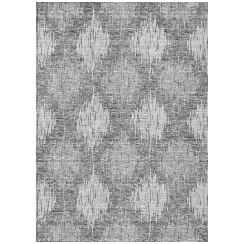 9' X 12' Gray Silver And Charcoal Ikat Washable Indoor Outdoor Area Rug