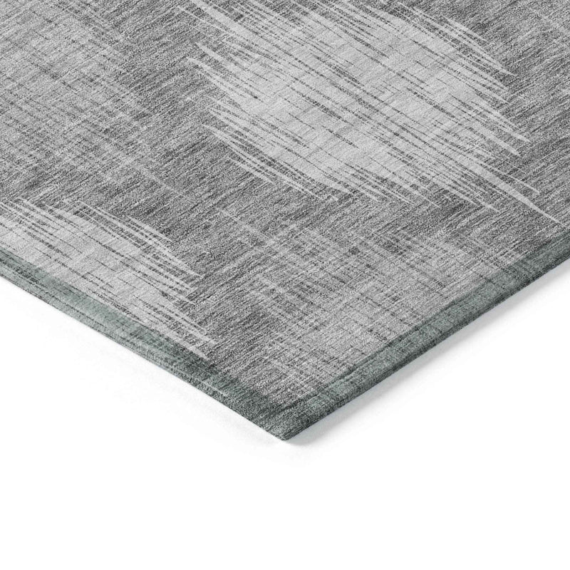 9' X 12' Gray Silver And Charcoal Ikat Washable Indoor Outdoor Area Rug