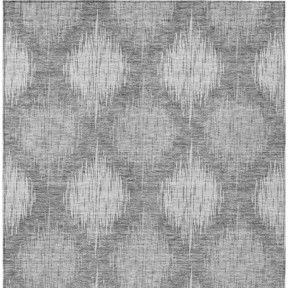 9' X 12' Gray Silver And Charcoal Ikat Washable Indoor Outdoor Area Rug