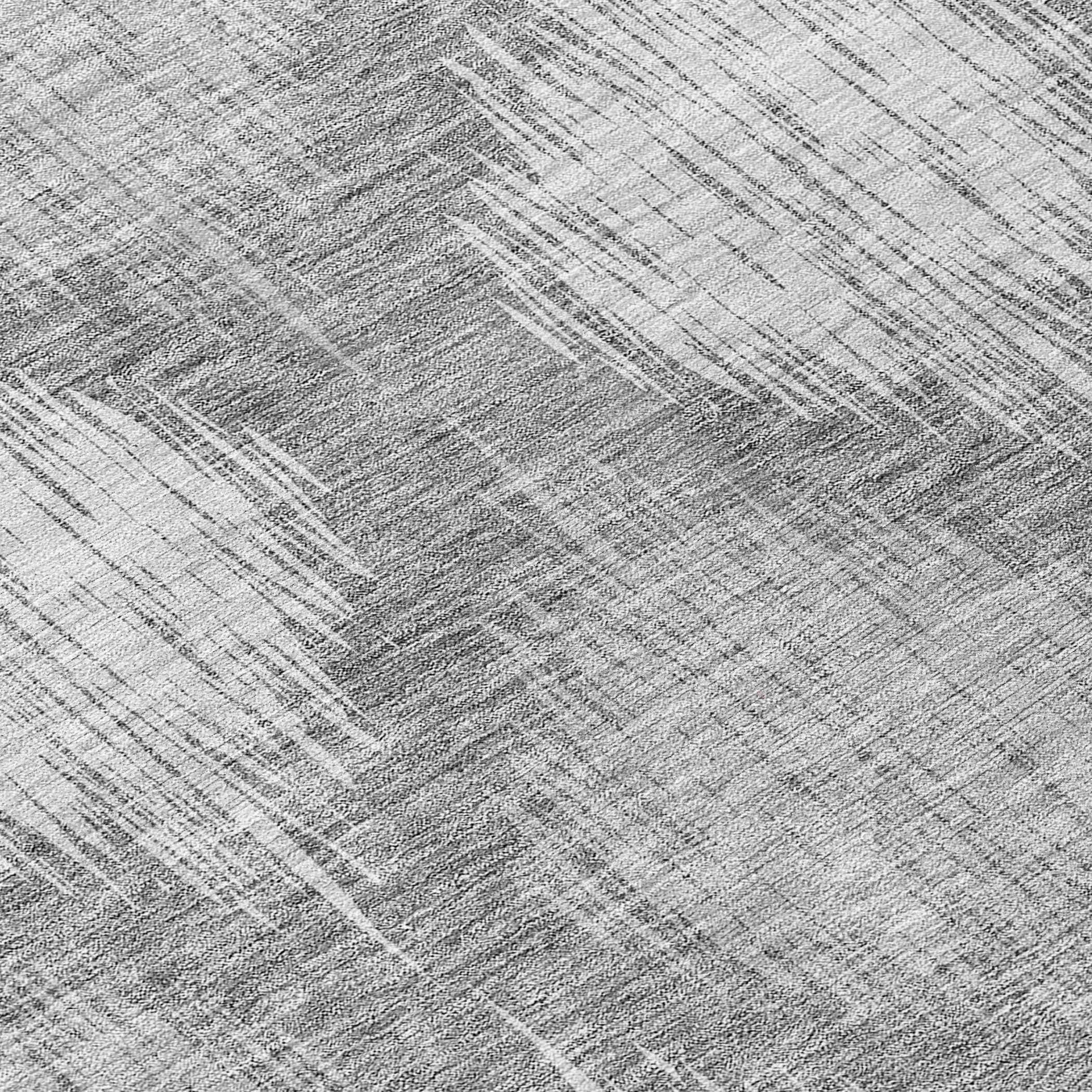 8' Gray Silver And Charcoal Round Ikat Washable Indoor Outdoor Area Rug