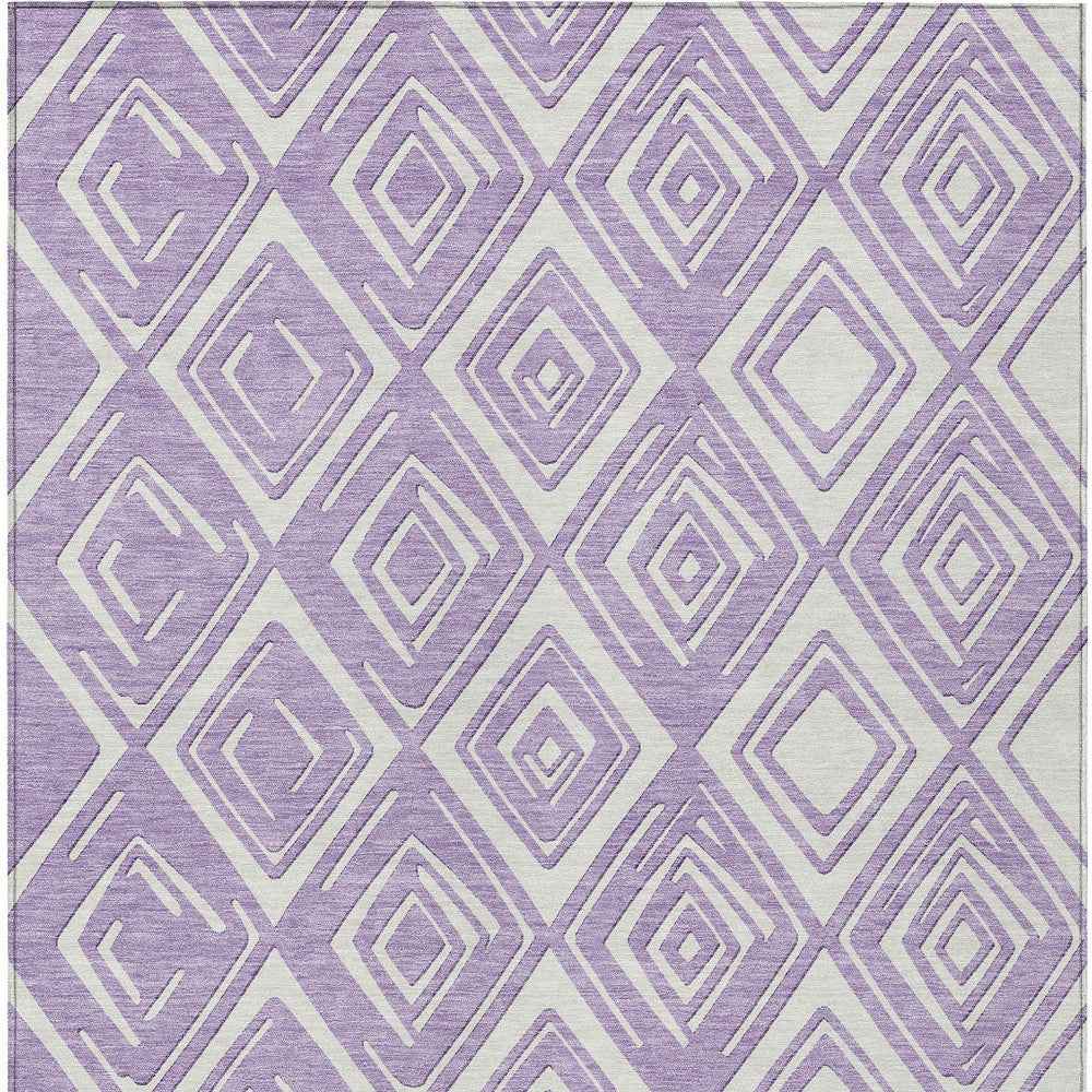 5' X 8' Lavender And Ivory Geometric Washable Indoor Outdoor Area Rug