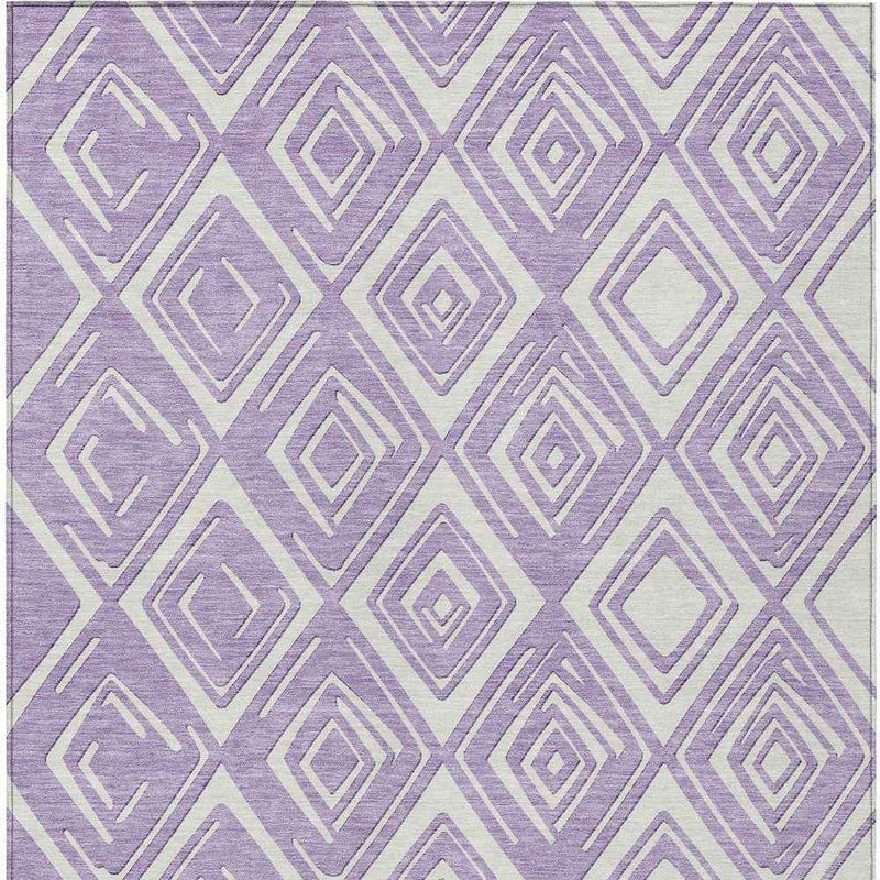 5' X 8' Lavender And Ivory Geometric Washable Indoor Outdoor Area Rug