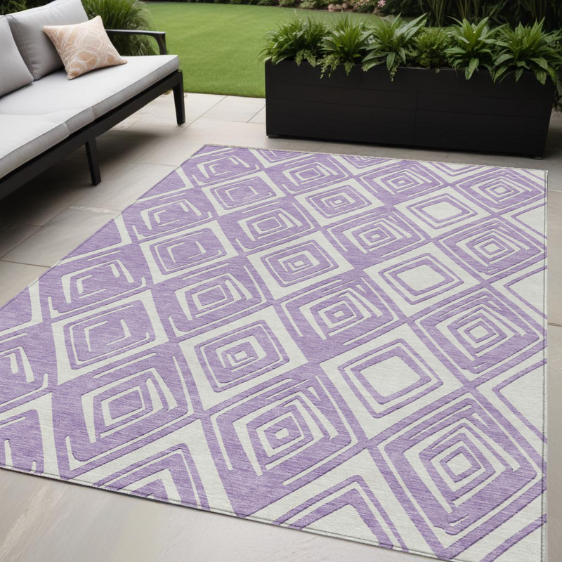 5' X 8' Lavender And Ivory Geometric Washable Indoor Outdoor Area Rug