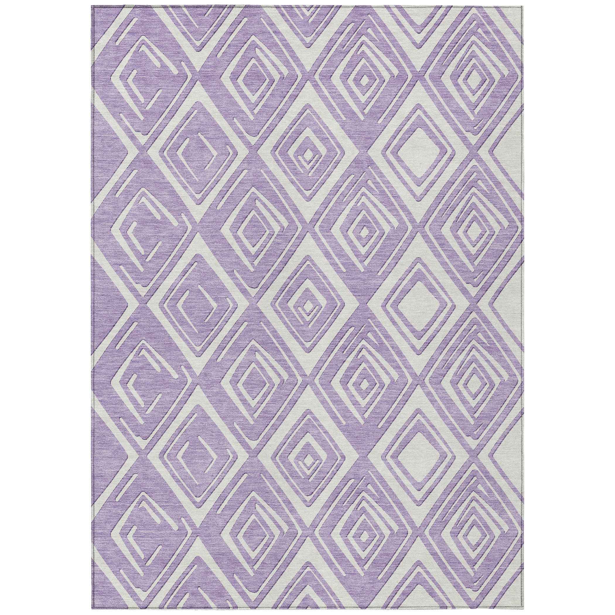 5' X 8' Lavender And Ivory Geometric Washable Indoor Outdoor Area Rug
