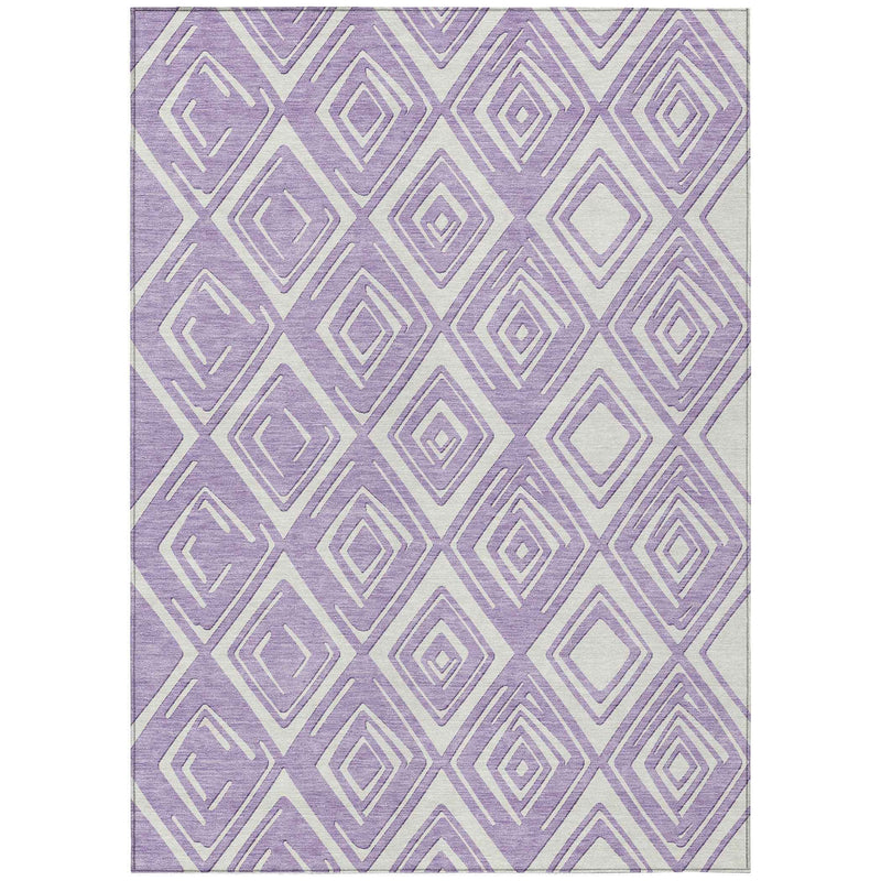 5' X 8' Lavender And Ivory Geometric Washable Indoor Outdoor Area Rug