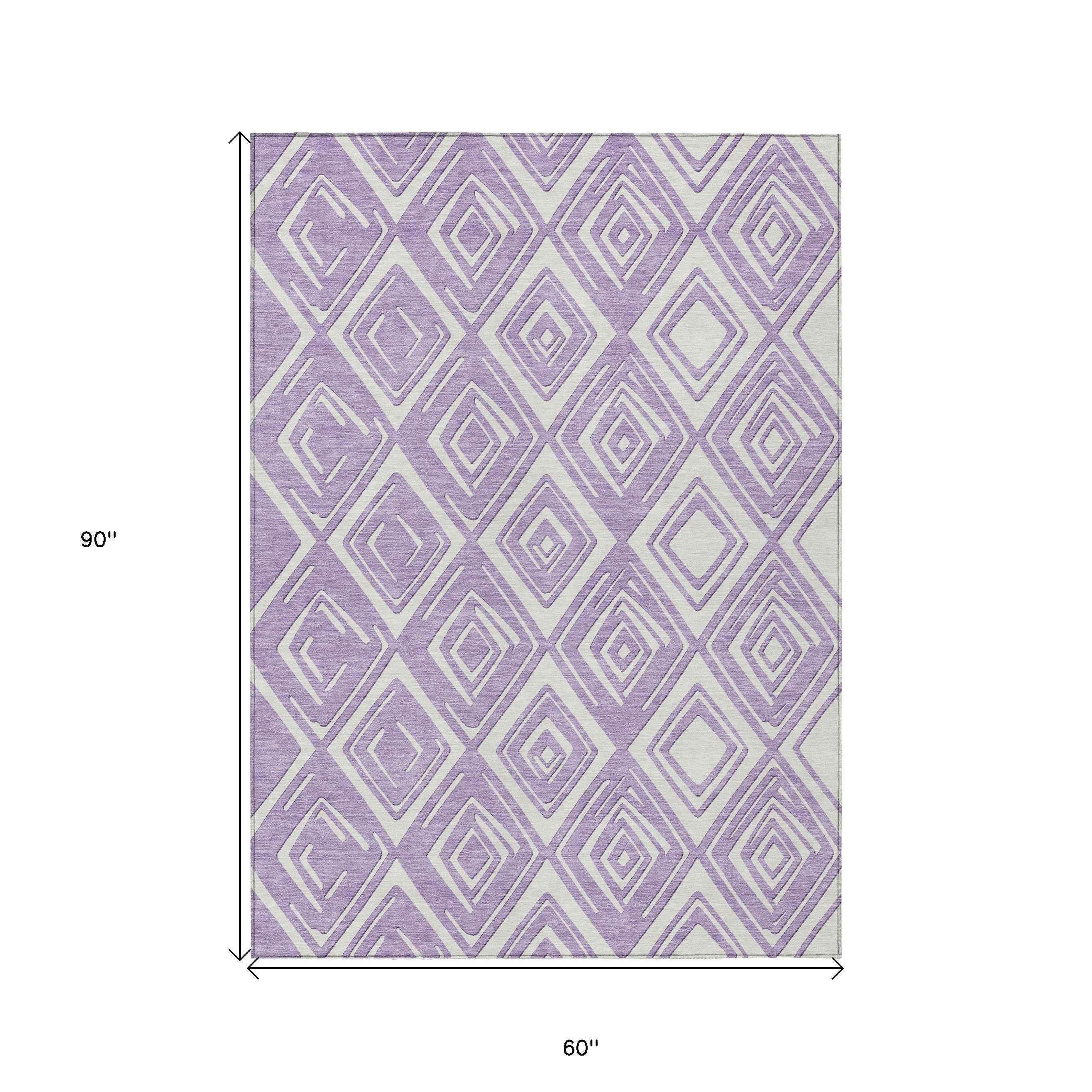 5' X 8' Lavender And Ivory Geometric Washable Indoor Outdoor Area Rug
