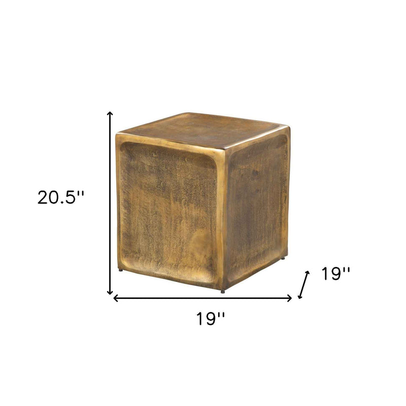 Set of Two Black Silver And Antiqued Brass Aluminum Square Block End Tables