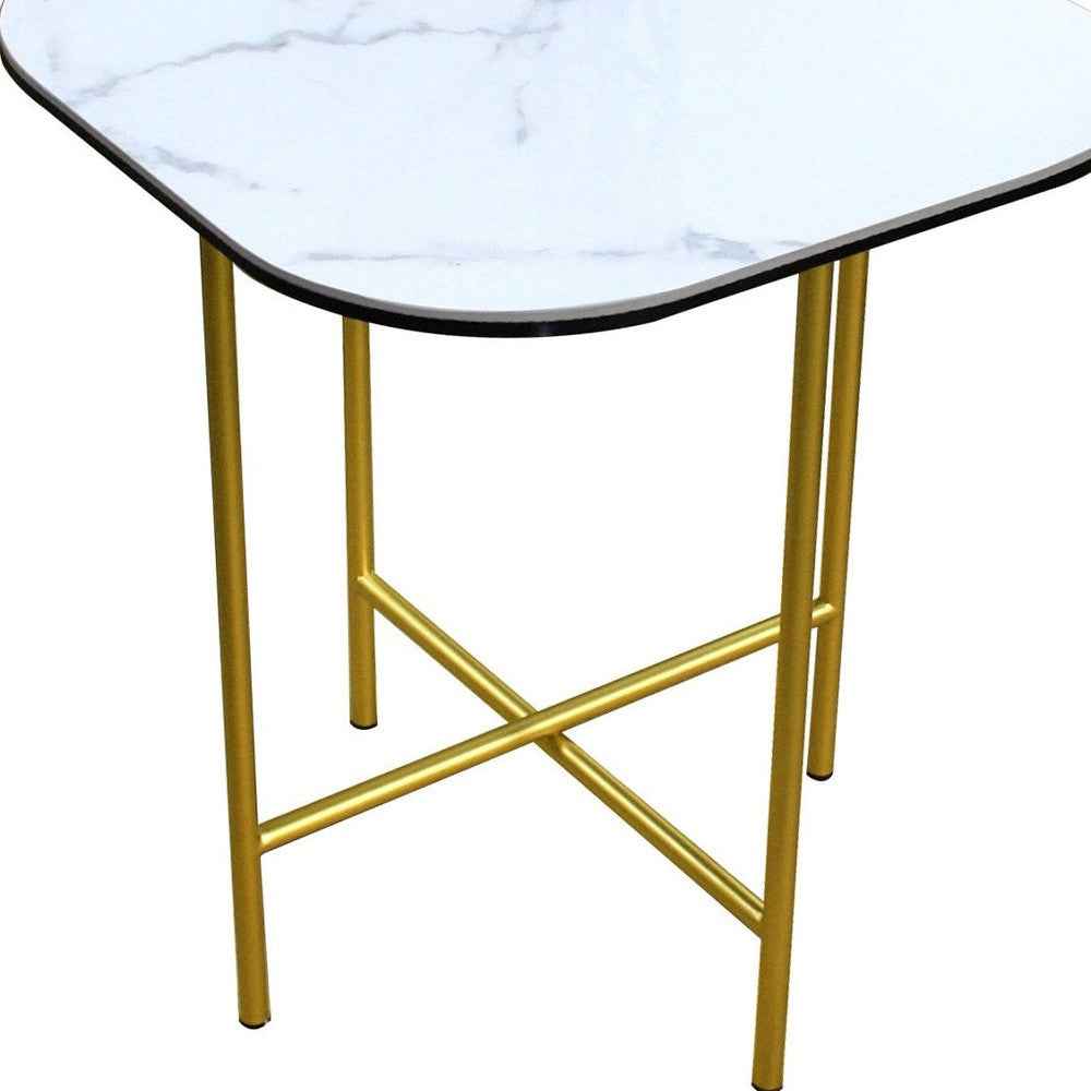 22" White And Gold Ceramic And Metal Square End Table