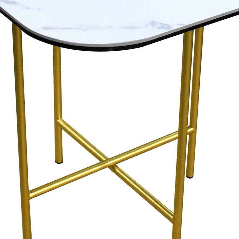 22" White And Gold Ceramic And Metal Square End Table