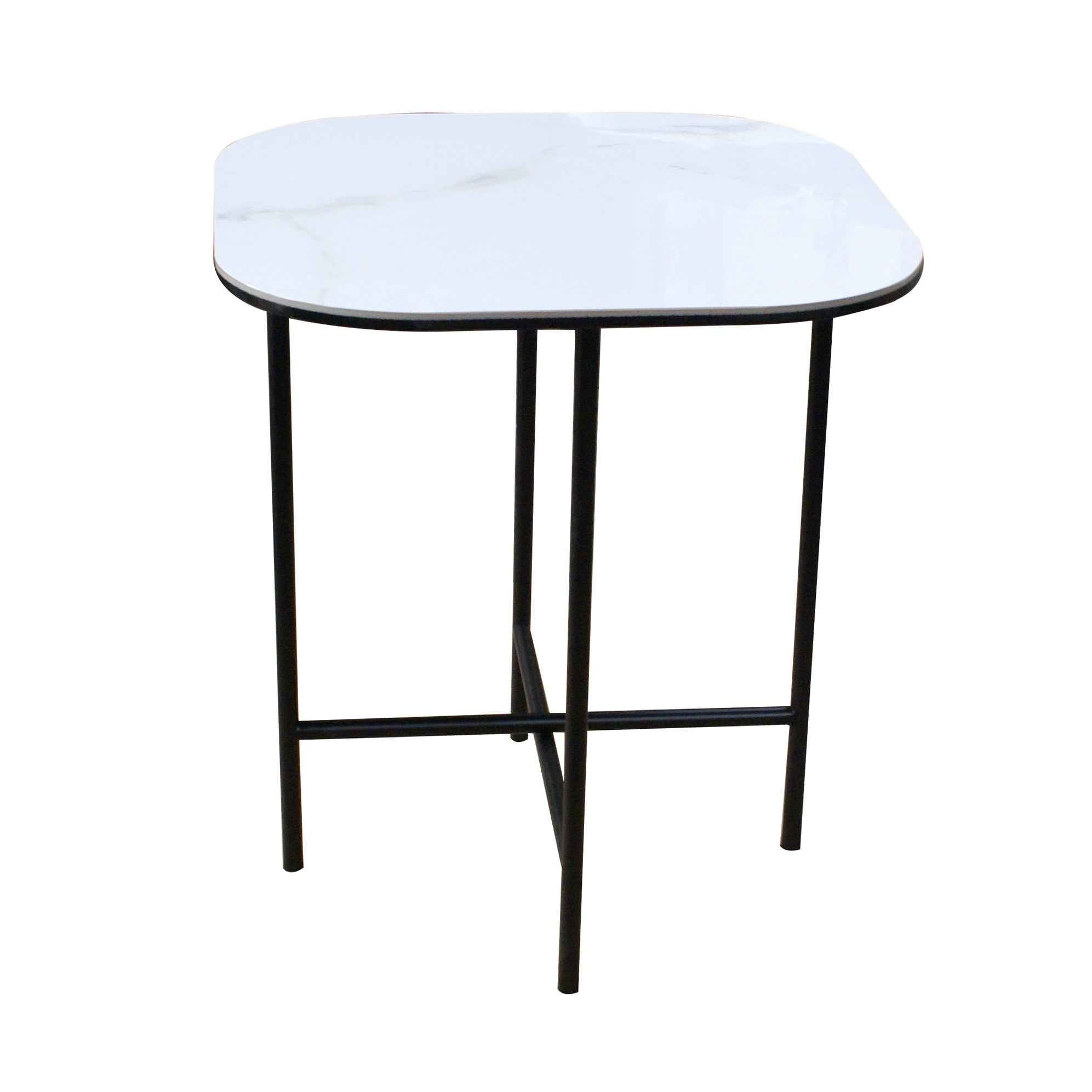 22" White And Black Ceramic And Metal Square End Table