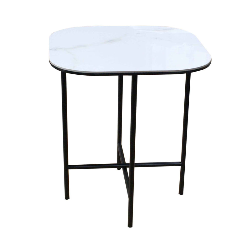22" White And Black Ceramic And Metal Square End Table