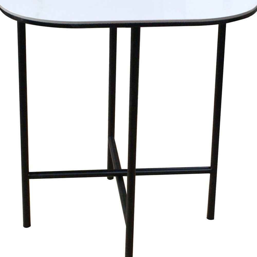 22" White And Black Ceramic And Metal Square End Table