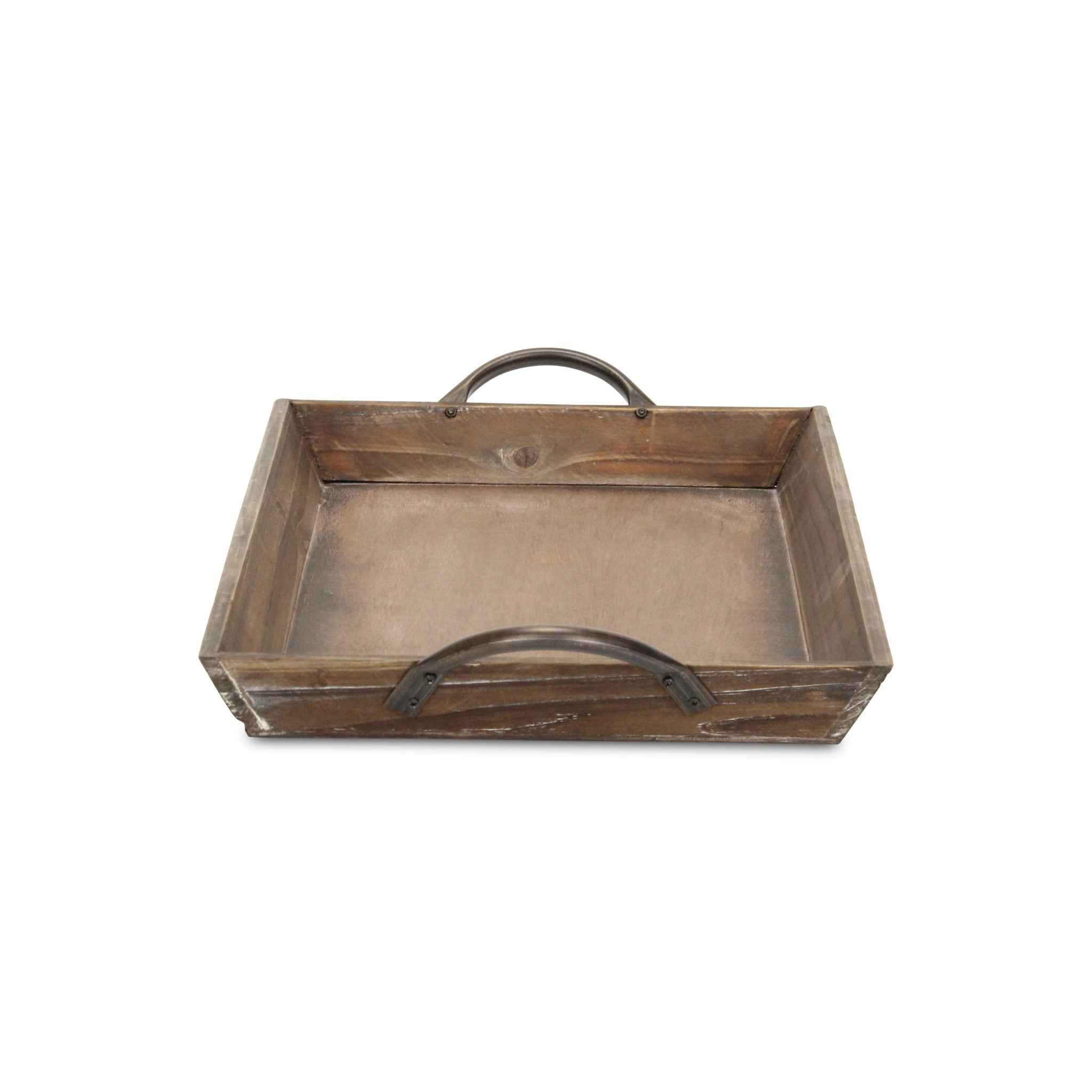 19" Brown Wood Handmade Serving Tray With Handles