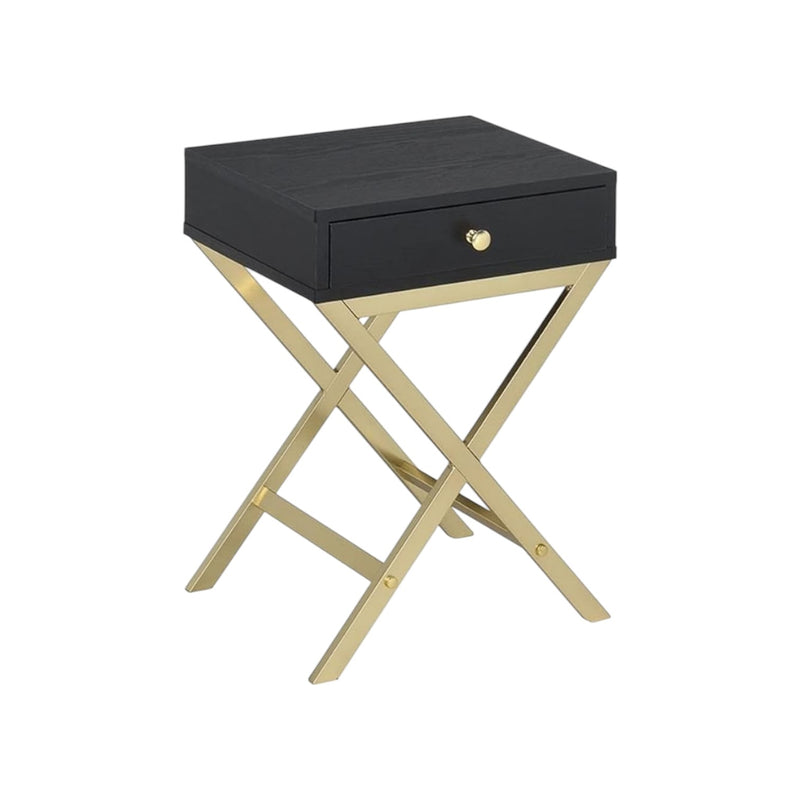 24" Gold And Black Solid Wood End Table With Drawer - Living Room