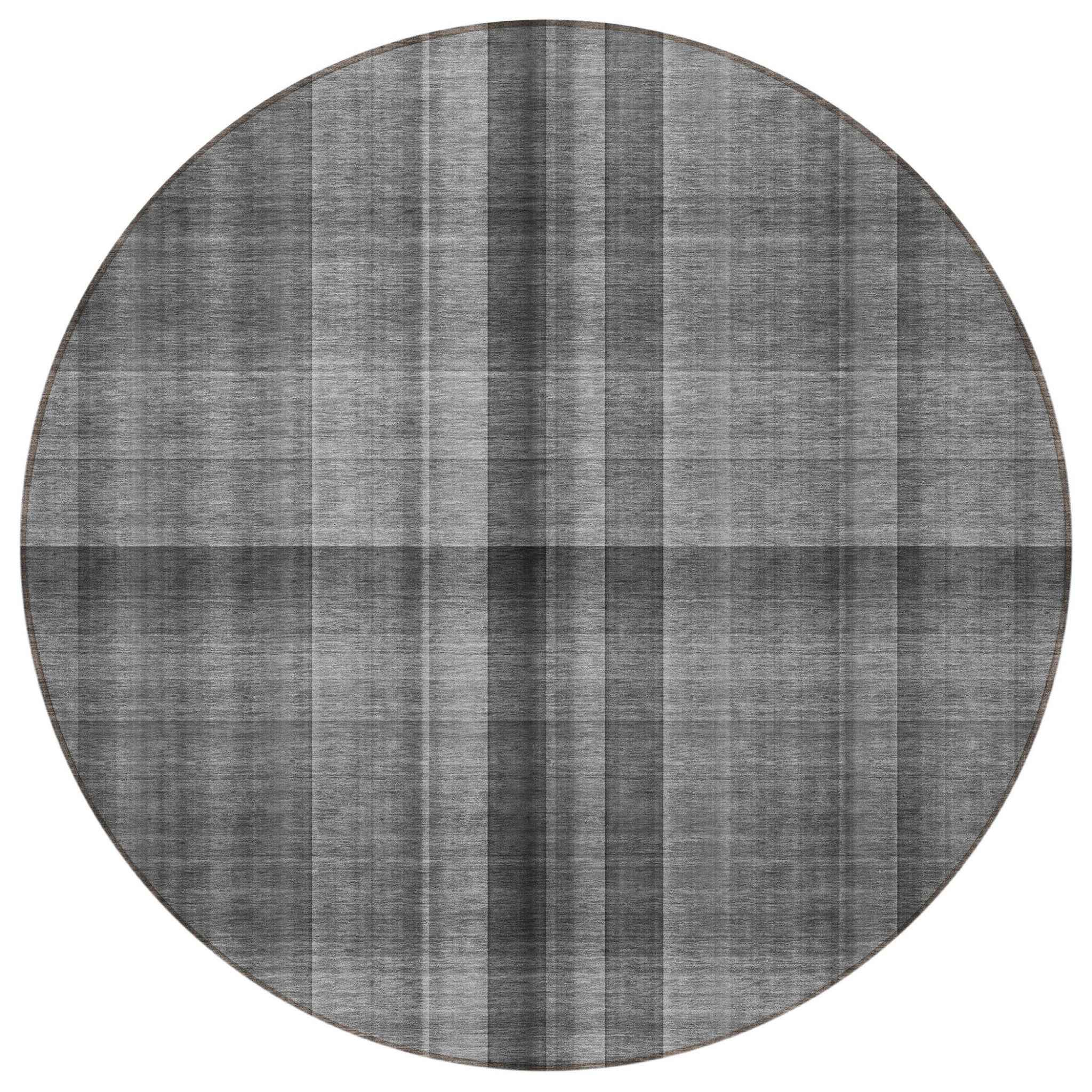 8' Round Gray Round Plaid Washable Non Skid Indoor Outdoor Area Rug