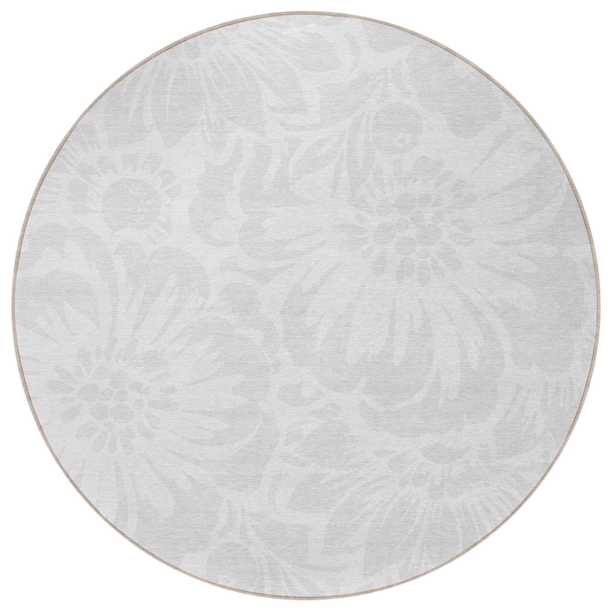 8' Round Ivory Round Floral Washable Non Skid Indoor Outdoor Area Rug