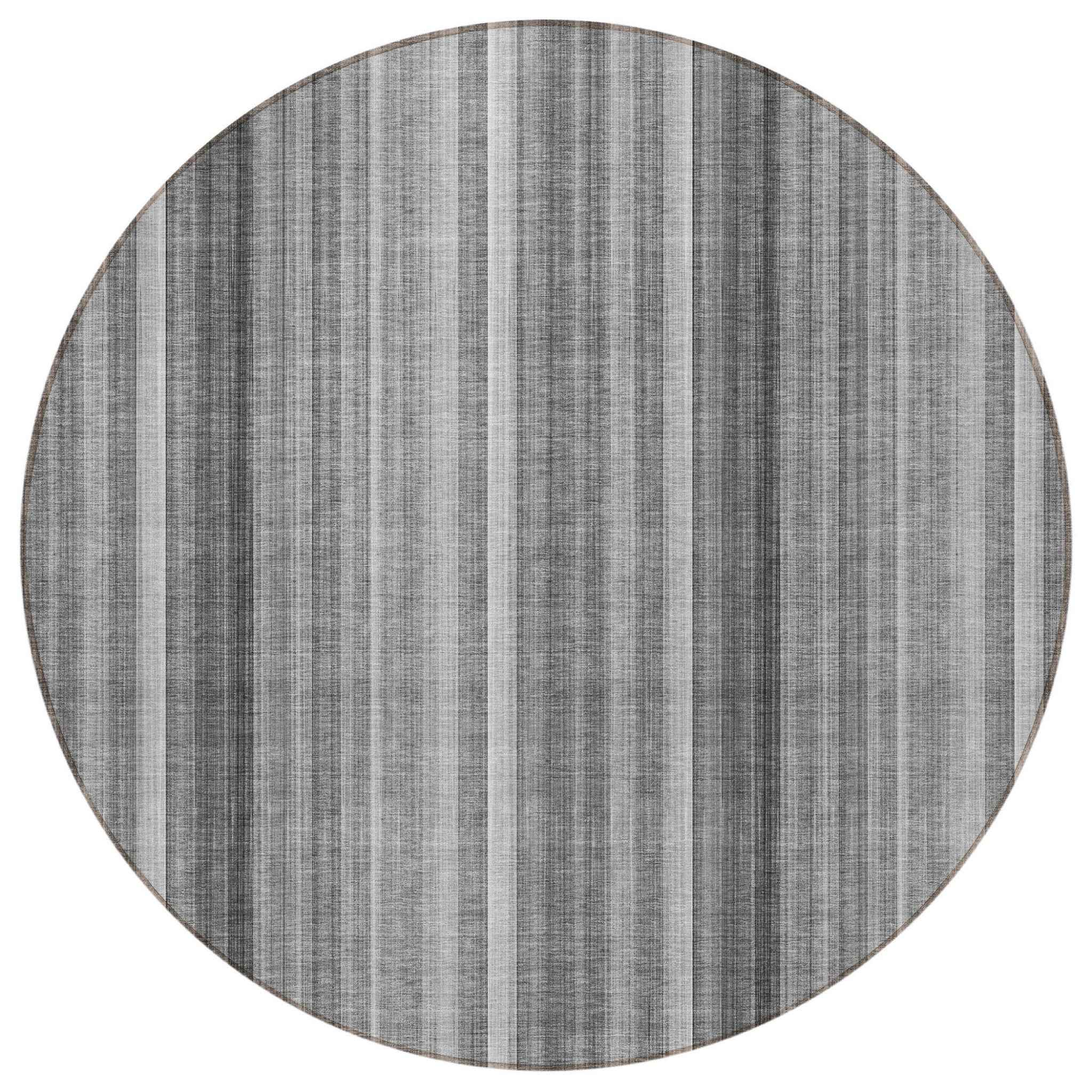 8' Round Gray Round Striped Washable Non Skid Indoor Outdoor Area Rug