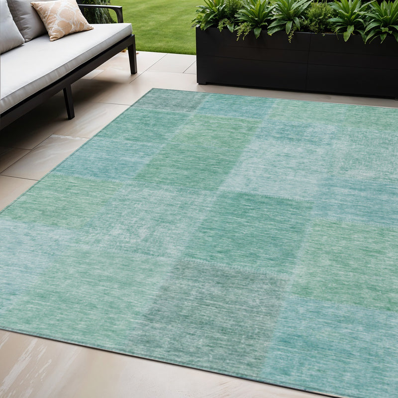 5' X 8' Teal Blue Sage And Green Patchwork Washable Indoor Outdoor Area Rug