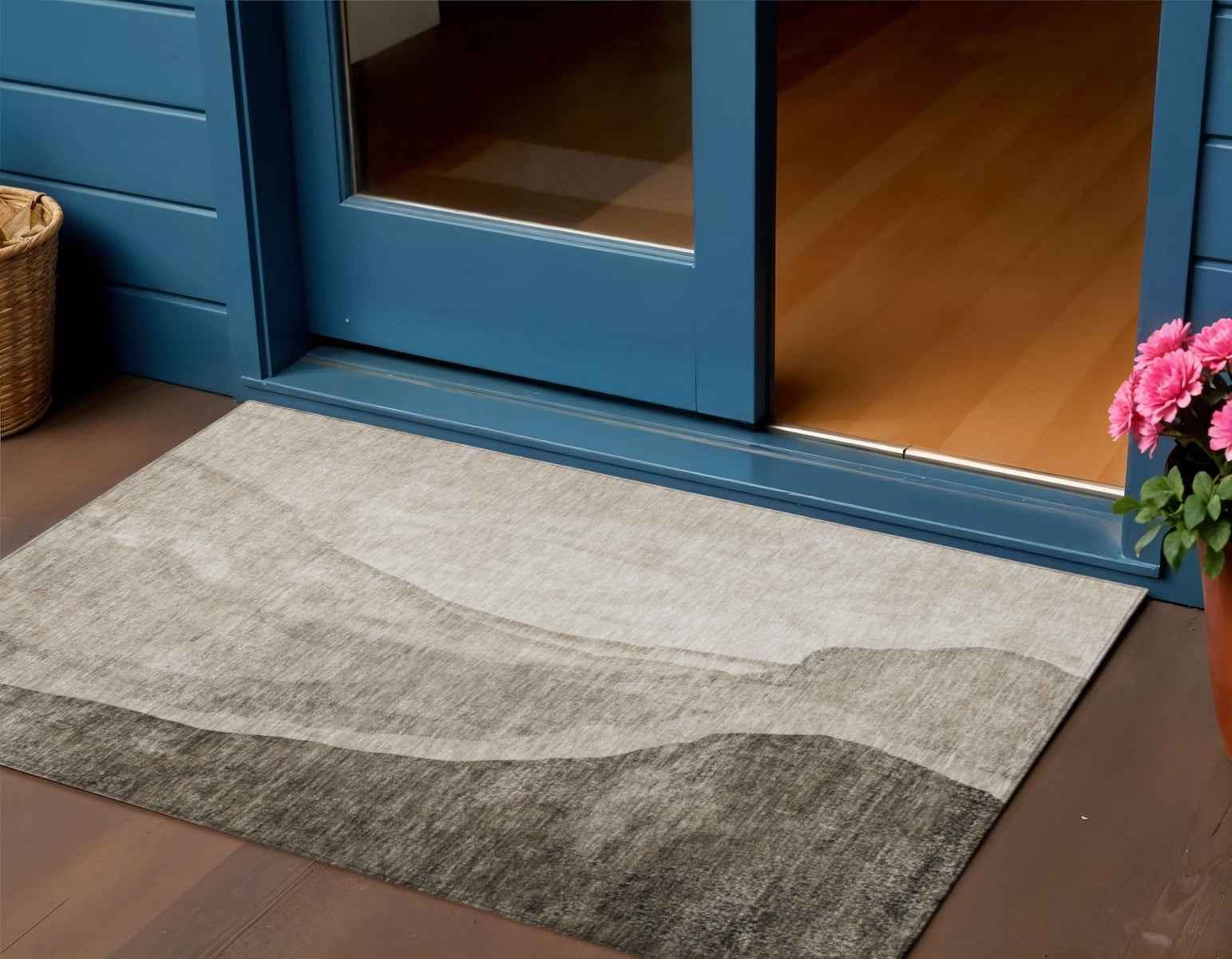 3' X 5' Taupe And Brown Abstract Washable Indoor Outdoor Area Rug