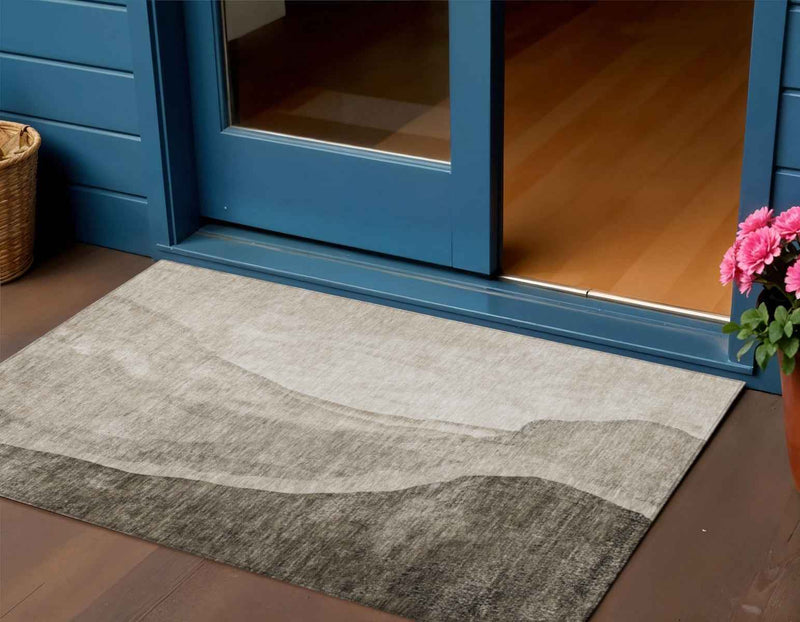 3' X 5' Taupe And Brown Abstract Washable Indoor Outdoor Area Rug