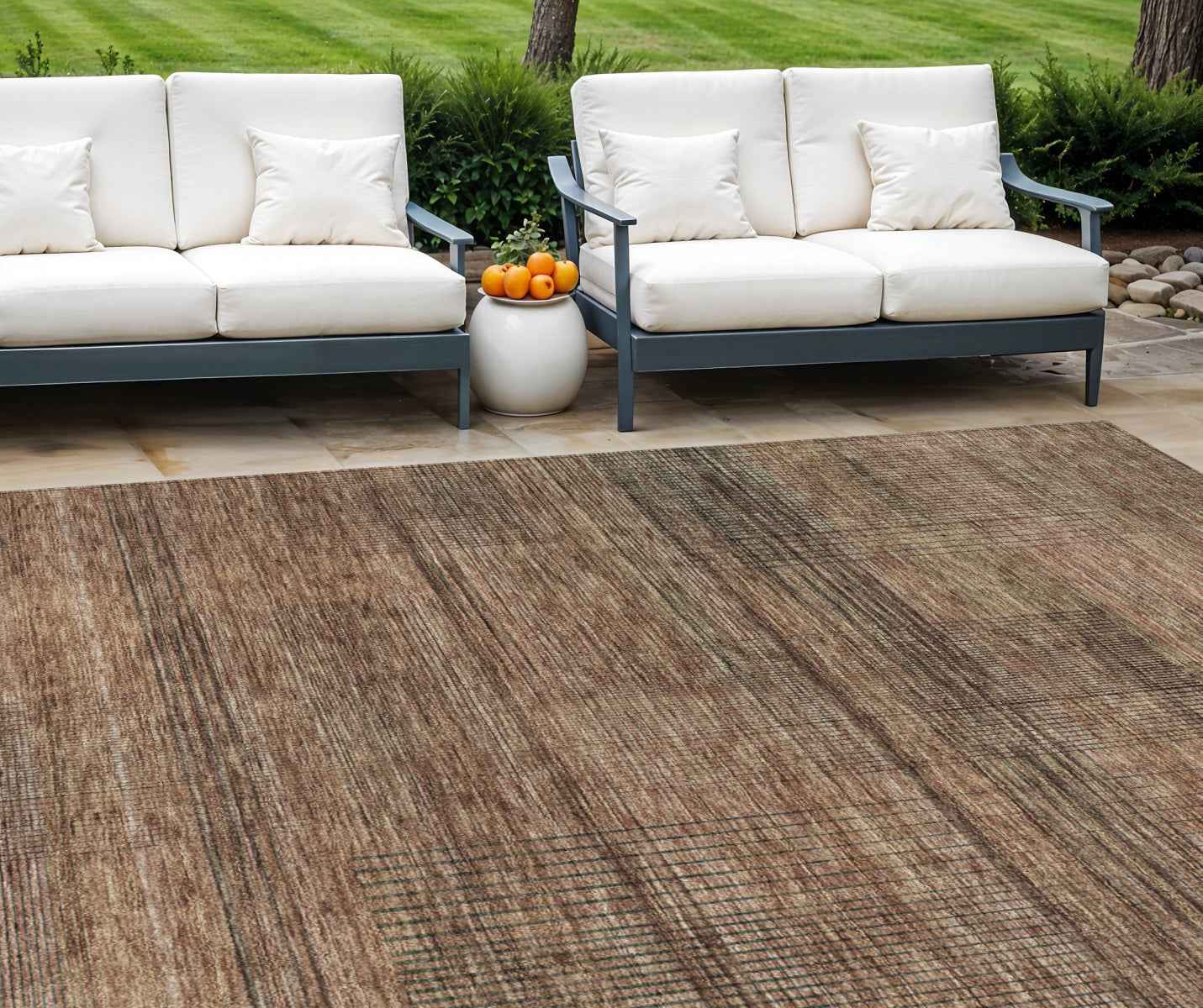 8' X 10' Orange Copper And Brown Striped Washable Indoor Outdoor Area Rug