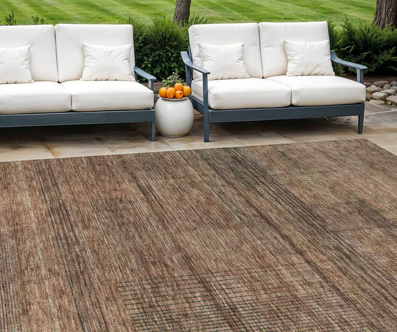 8' X 10' Orange Copper And Brown Striped Washable Indoor Outdoor Area Rug