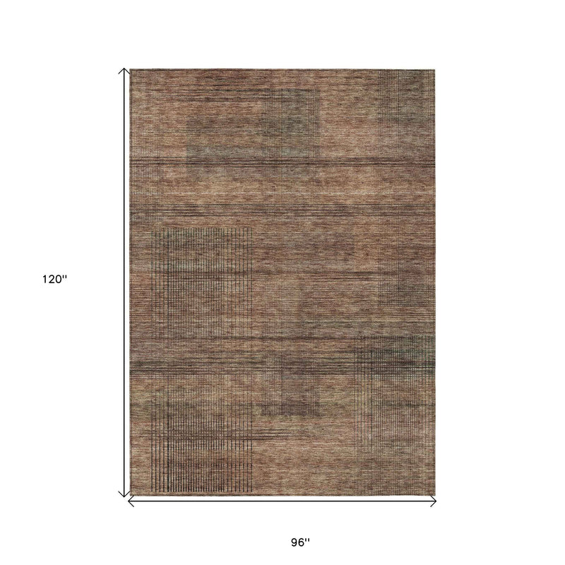 8' X 10' Orange Copper And Brown Striped Washable Indoor Outdoor Area Rug