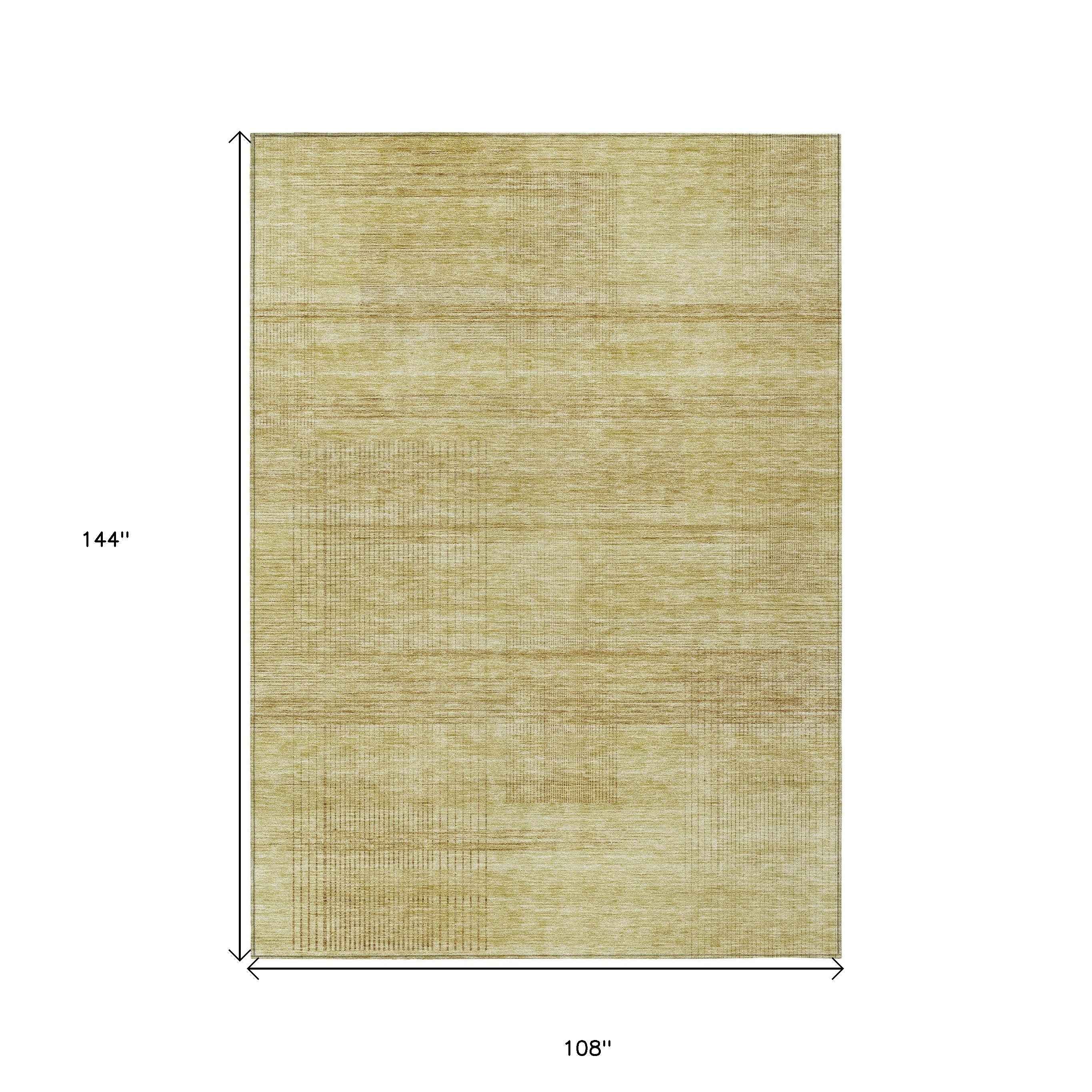 9' X 12' Gold Wheat And Beige Striped Washable Indoor Outdoor Area Rug