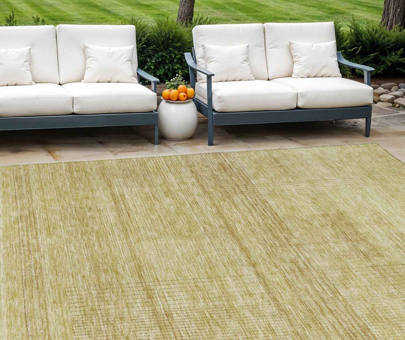 9' X 12' Gold Wheat And Beige Striped Washable Indoor Outdoor Area Rug
