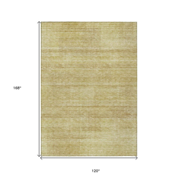 10' X 14' Gold Wheat And Beige Striped Washable Indoor Outdoor Area Rug