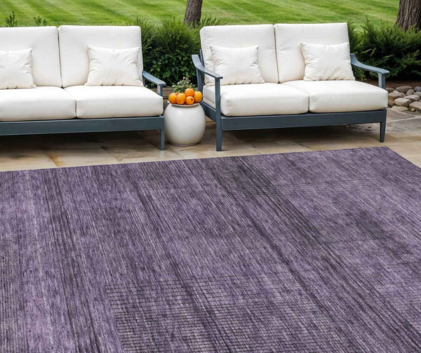 8' X 10' Plum Purple And Gray Striped Washable Indoor Outdoor Area Rug