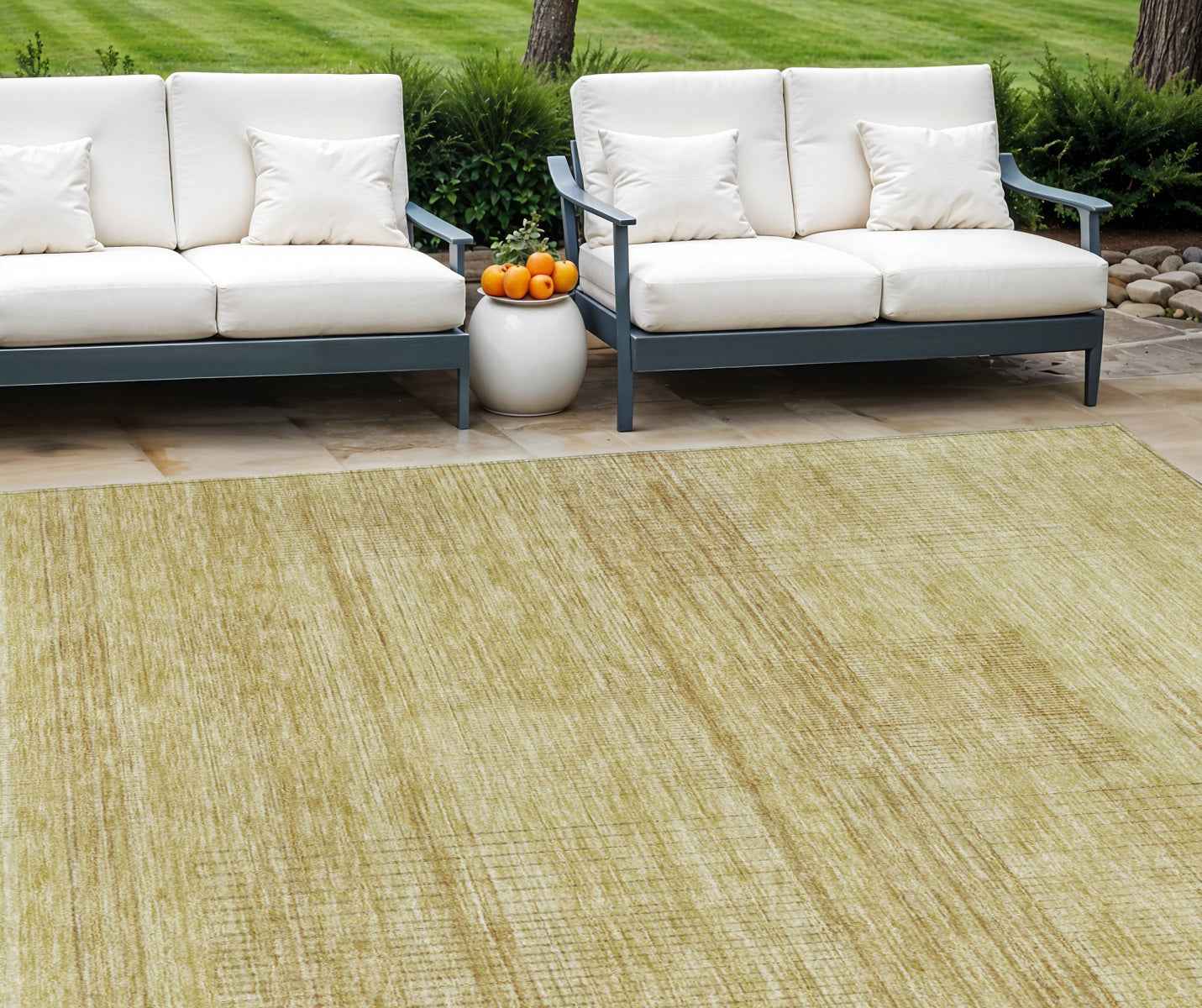 8' X 10' Gold Wheat And Beige Striped Washable Indoor Outdoor Area Rug