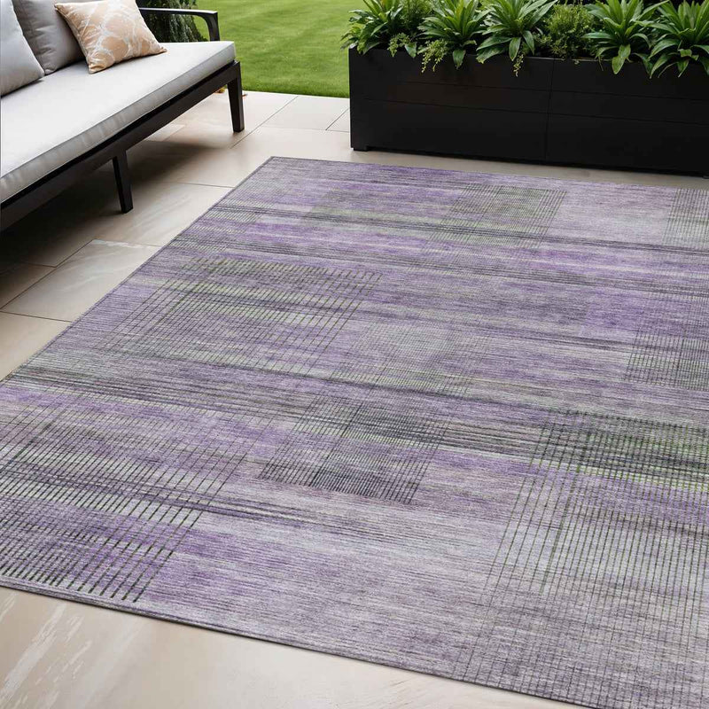 5' X 8' Purple Lavender And Gray Striped Washable Indoor Outdoor Area Rug