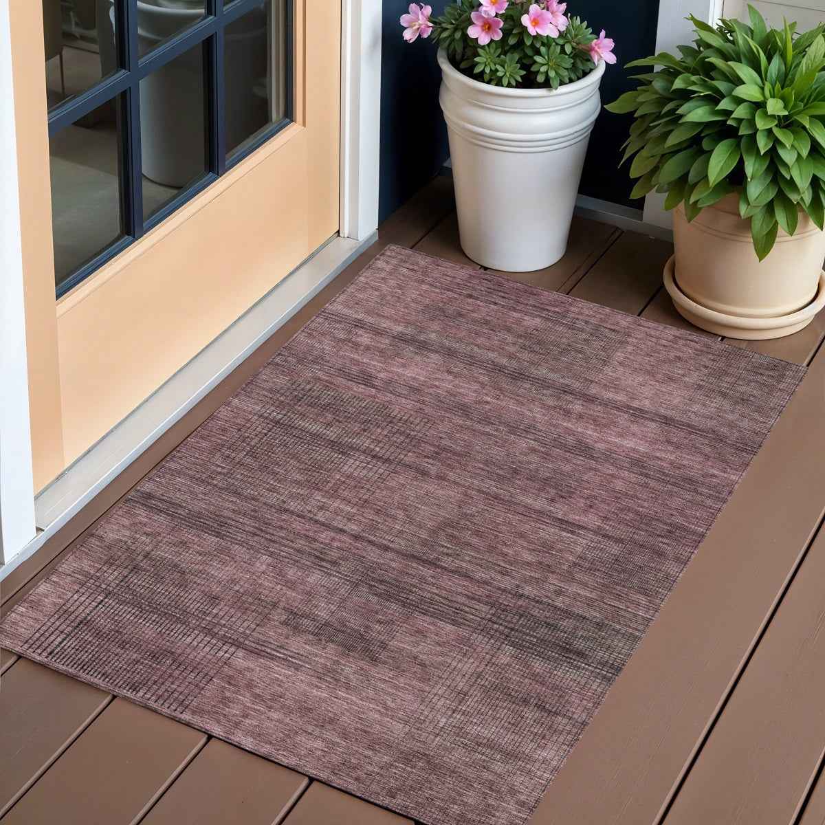 3' X 5' Merlot And Gray Striped Washable Indoor Outdoor Area Rug