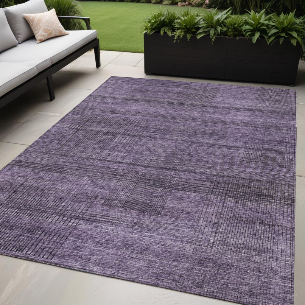 5' X 8' Plum Purple And Gray Striped Washable Indoor Outdoor Area Rug