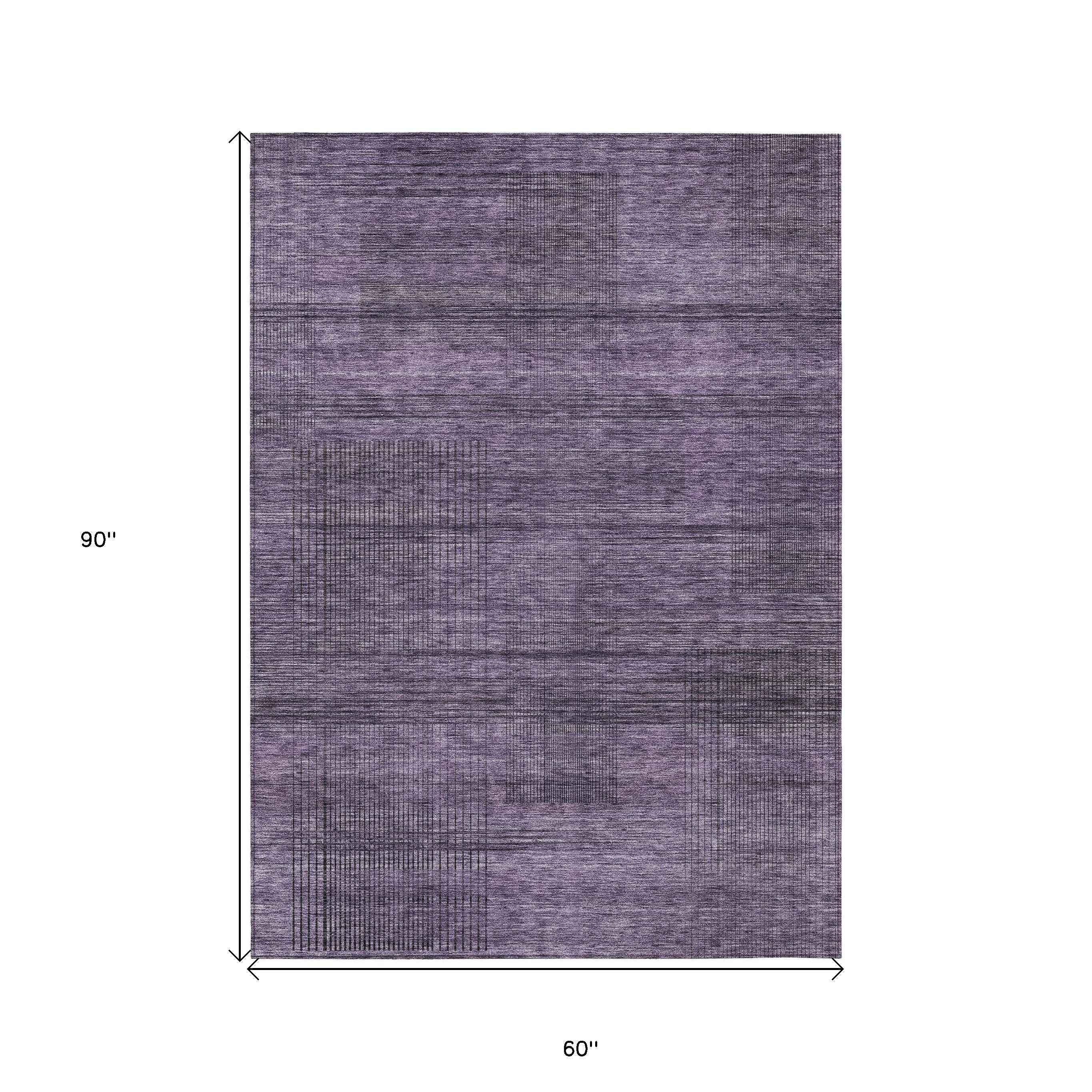 5' X 8' Plum Purple And Gray Striped Washable Indoor Outdoor Area Rug