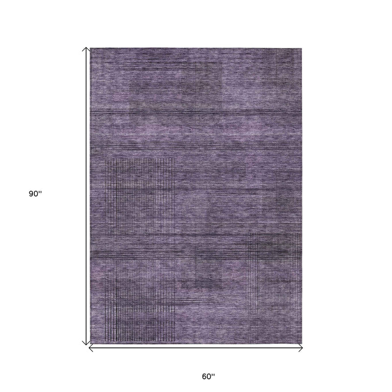 5' X 8' Plum Purple And Gray Striped Washable Indoor Outdoor Area Rug