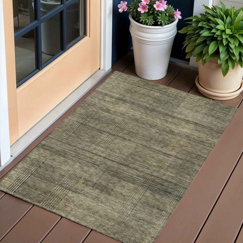 3' X 5' Brown Beige And Taupe Striped Washable Indoor Outdoor Area Rug