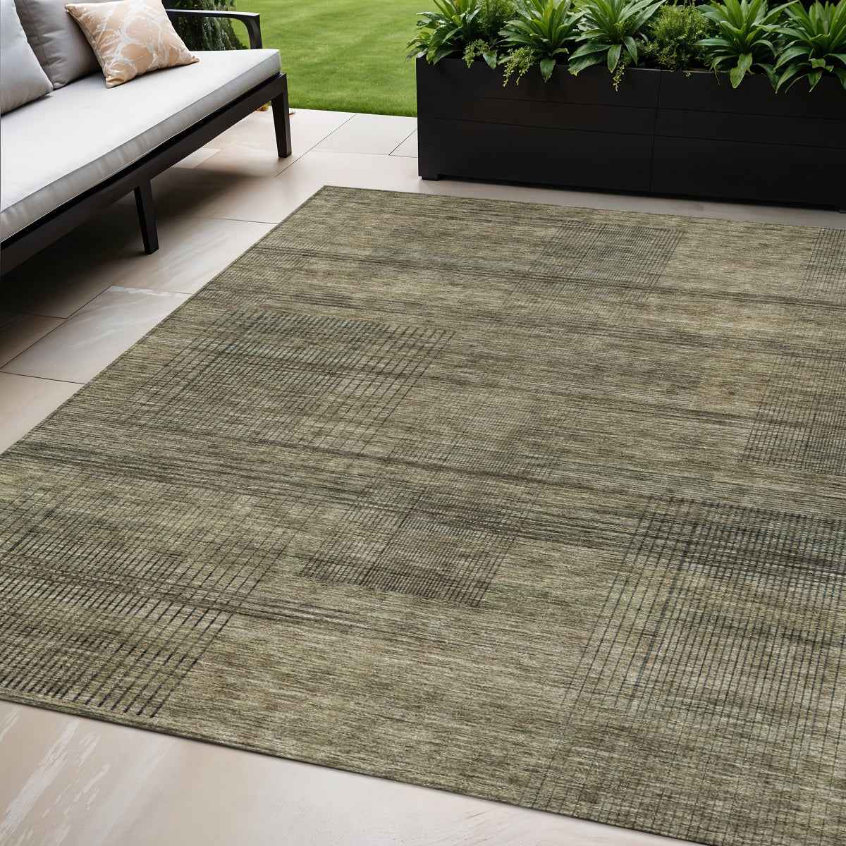 5' X 8' Brown Beige And Taupe Striped Washable Indoor Outdoor Area Rug