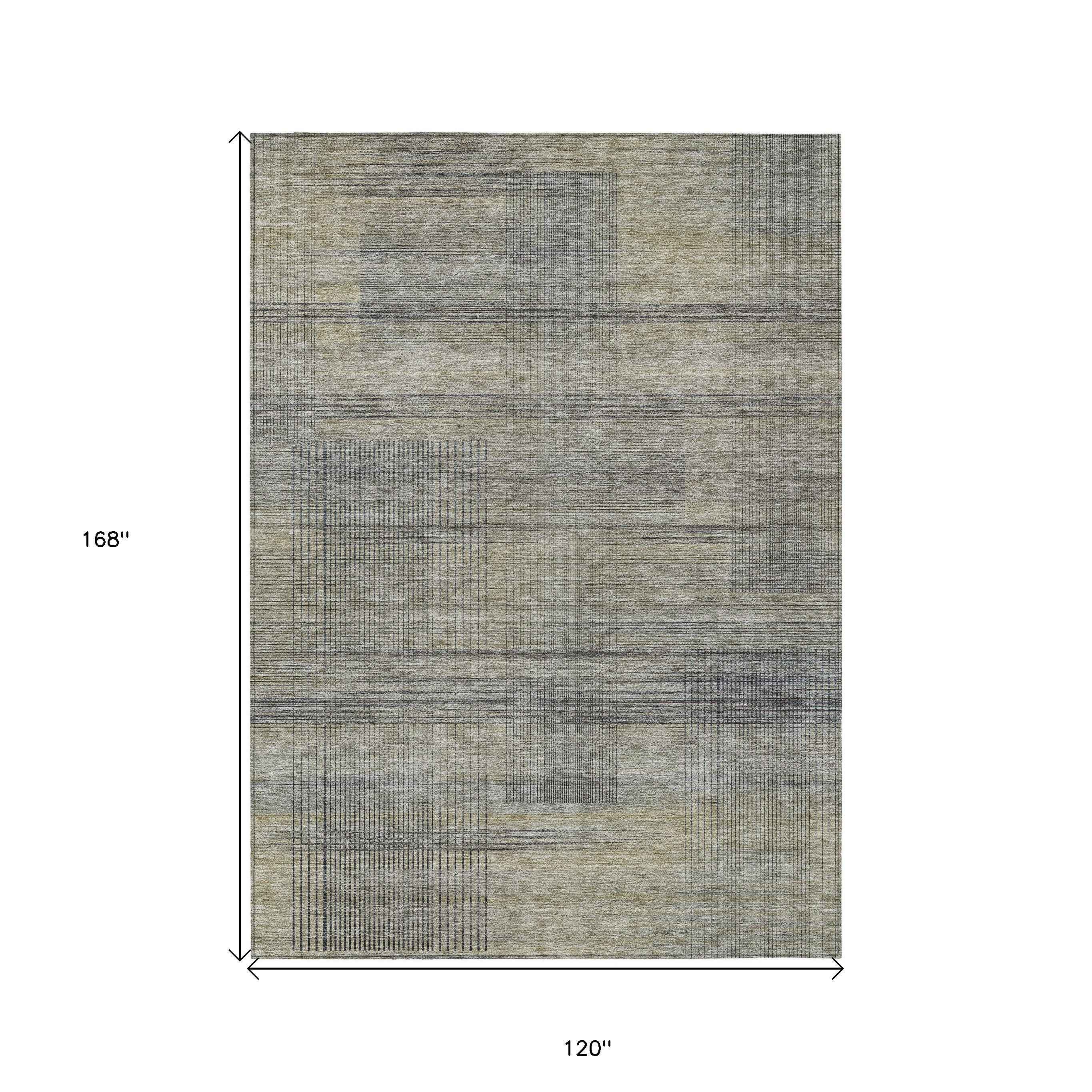 10' X 14' Khaki Beige And Gray Striped Washable Indoor Outdoor Area Rug