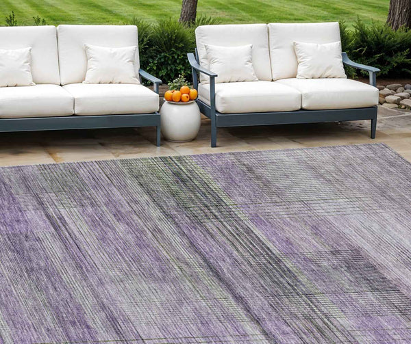 10' X 14' Purple Lavender And Gray Striped Washable Indoor Outdoor Area Rug