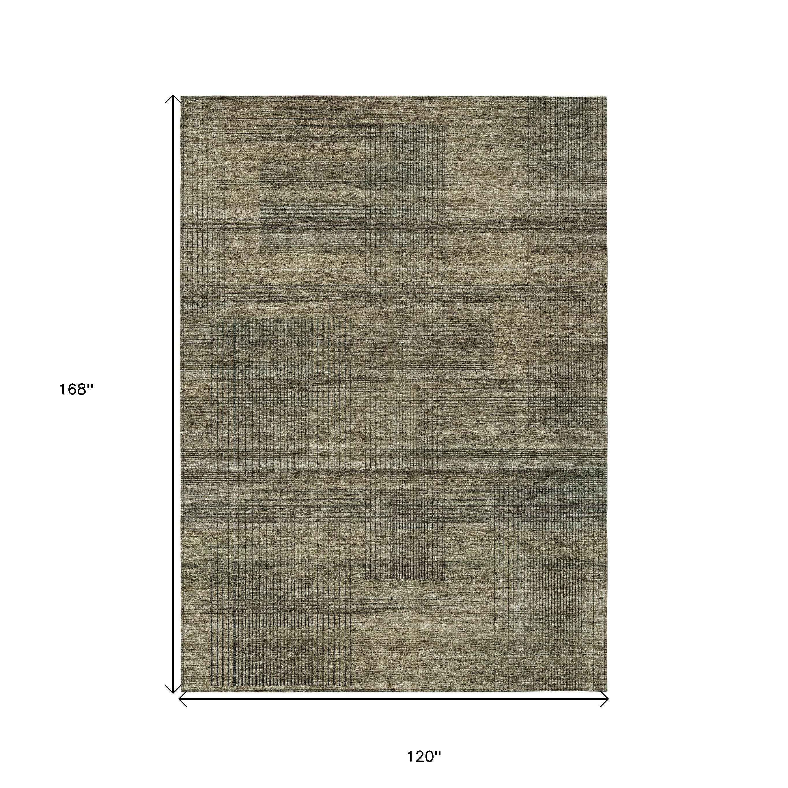 10' X 14' Brown Beige And Taupe Striped Washable Indoor Outdoor Area Rug