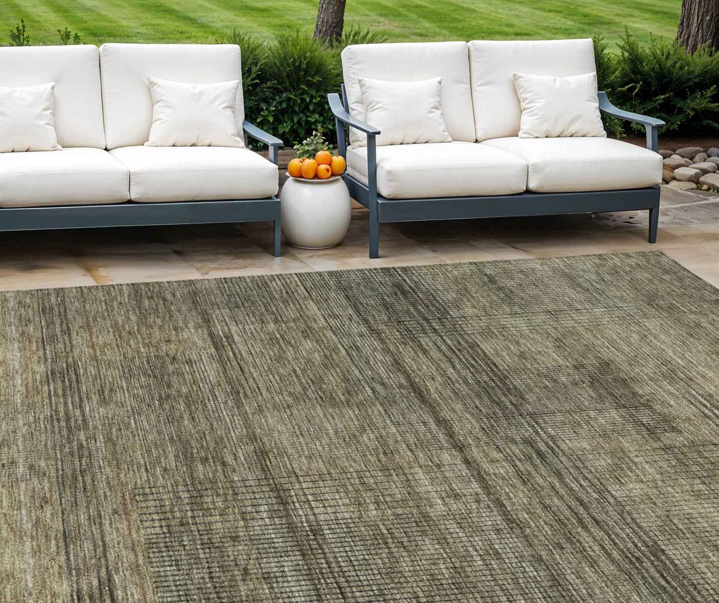 9' X 12' Brown Beige And Taupe Striped Washable Indoor Outdoor Area Rug
